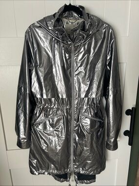 Soia & Kyo Metallic Silver Hooded Trench Coat